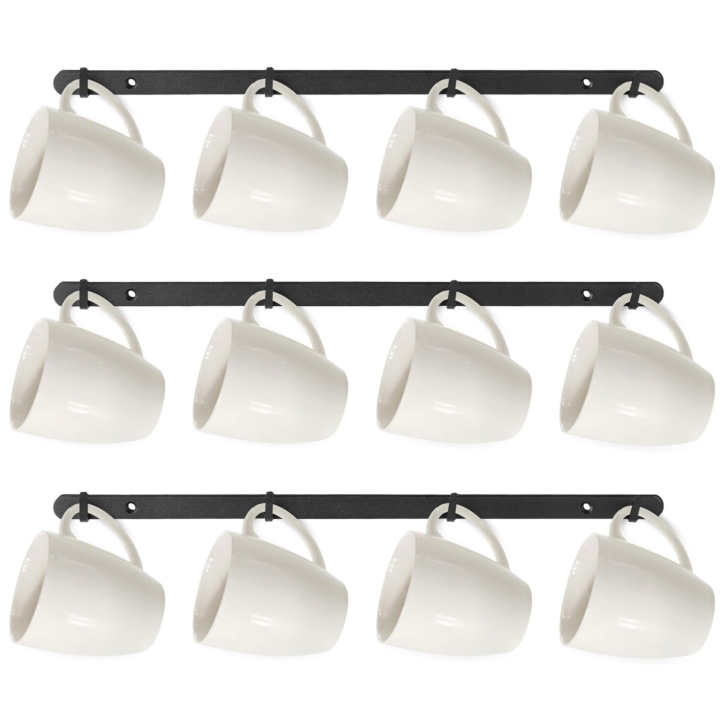 Mdjwjj 3Pack Hanging Mug Racks for Wall,Coffee Cup Holder Wall Mount with 12 Mug Hooks,Mug Display