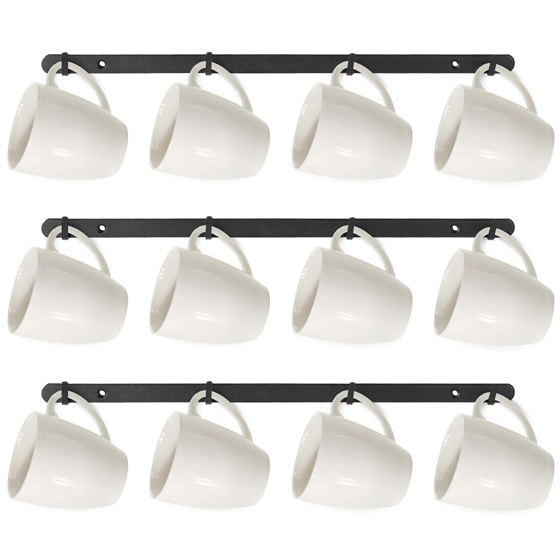 Mdjwjj 3Pack Hanging Mug Racks for Wall,Coffee Cup Holder Wall Mount with 12 Mug Hooks,Mug Display