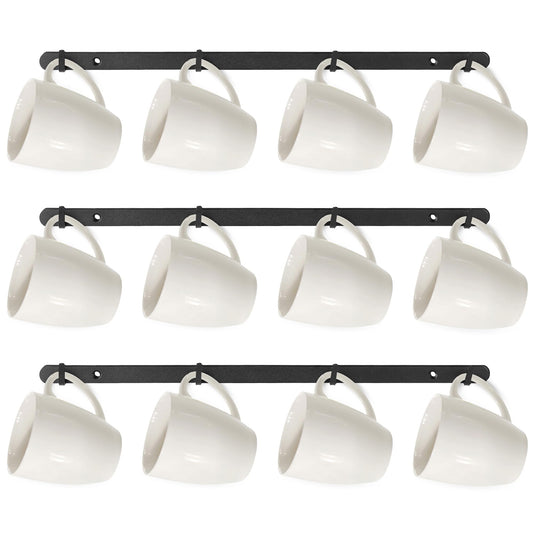 Mdjwjj 3Pack Hanging Mug Racks for Wall,Coffee Cup Holder Wall Mount with 12 Mug Hooks,Mug Display