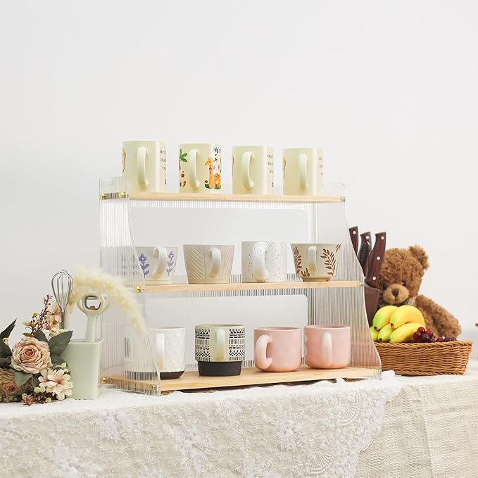 Coffee Mug Holder Wooden Cup Rack,3-Tier Acrylic Home Coffee Mug Display Rack for Kitchen Countertops, Coffee Bars, for Placing Mugs, Coffee Beans, Syrup, Cups, Stirrers ??,<div>