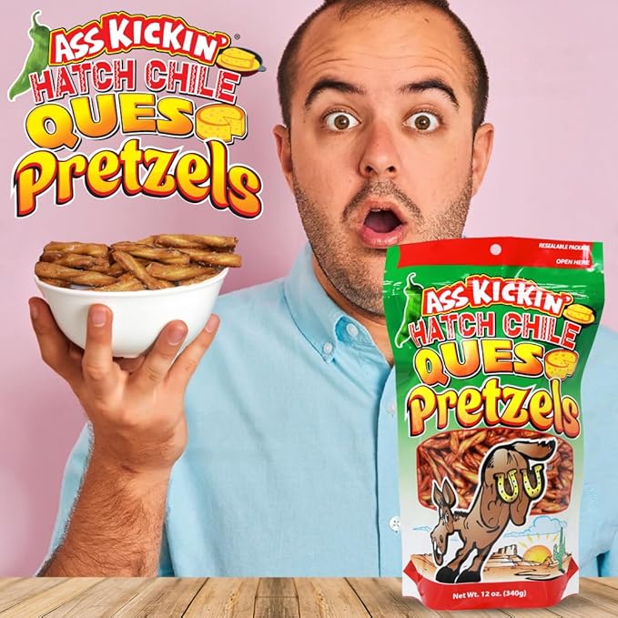 ASS KICKIN??Pretzels 12 Ounce Size Flavor Pack Seasoned Pretzel Twists (12oz, Hatch Chile Queso)