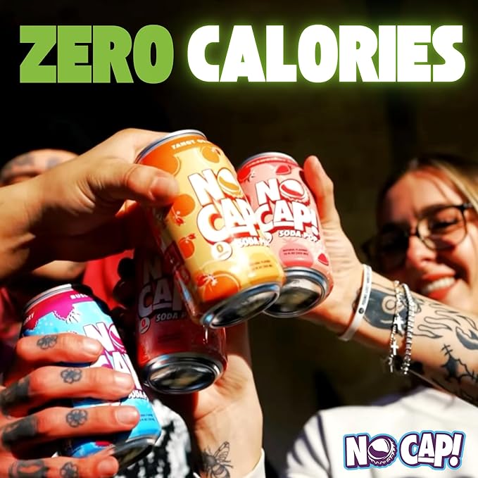 No Cap! Healthy Soda, Zero Sugar Soda Pop Drink, Zero Calories | Caffeine Free, Vegan, Gluten Free, For Kids & Adults 12 Oz, 12 Pack (Apple Rizz)