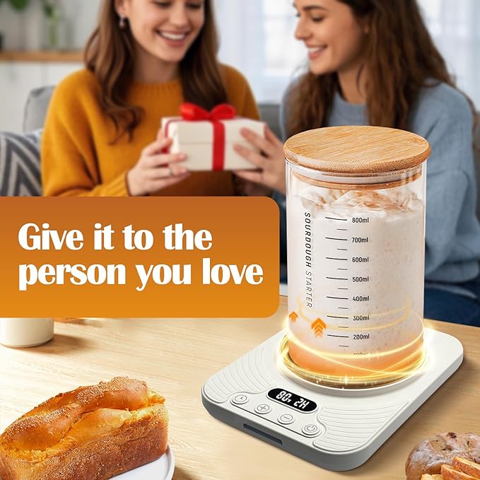 2025 Upgrade Sourdough Starter Warmer,Temperature Control Range 70°F-110°F, Accurate to 1°F, with Timer Switch Function(0-24 hours),Powered by USB. (White)