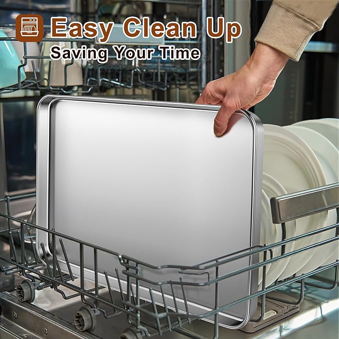 Commercial Quality Stainless Steel Baking Sheet, Extra Large Cookie Sheets for Baking, Warp Resistant Nonstick Baking Pan Oven Tray, Non Toxic & Heavy Duty & Dishwasher Safe - (20" x 14" x 1")
