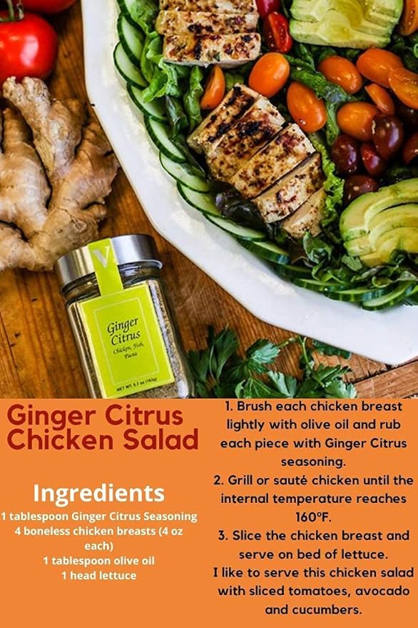 Ginger Citrus Seasoning (5.7 oz. Jar) blends the warm, pungent flavor of ginger and the tart bright taste of orange and lemon for a delicious taste experience that's a perfect complement to chicken, fish or pasta.