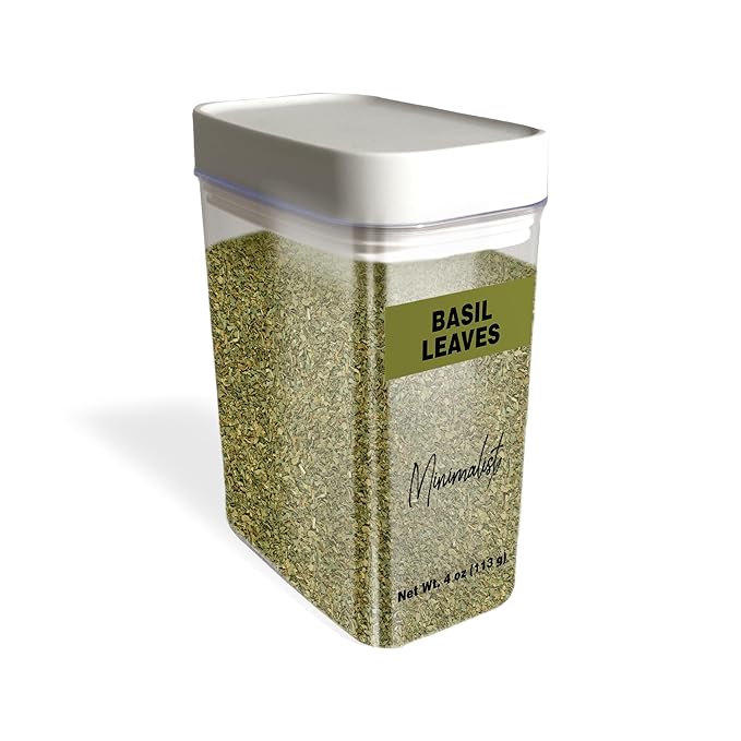 Minimalist Basil Leaves, 4 oz, Cut & Sifted, Aromatic Cooking Herb, Reusable Packaging