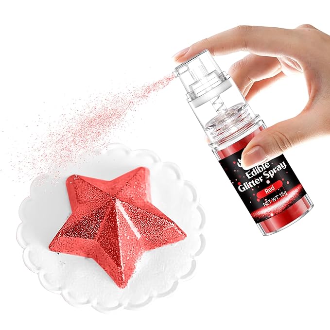 Red Edible Glitter Spray - Herbeklab 15g Edible Glitter for Cakes, Food Grade Metallic Shimmer Powder, Edible Red Spray for Cookie Decorating, Chocolate, Strawberries