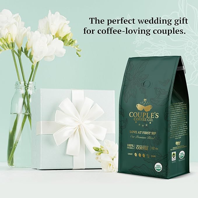 Couple?™s Coffee Ground Coffee | Gives Back to Military Families | Love at First Sip | Free Trade Organic Guatemalan Medium-Dark Roast | Made with 100% Arabica Beans | 12oz bag brews about 34 cups