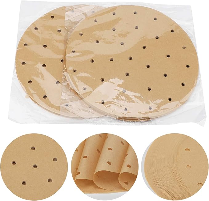Beasea Air Fryer Disposable Liners 9 Inch, 200pcs Parchment Paper Unbleached Round Filter Paper Perforated Bamboo Steamer Papers for Air Fryer and Steaming Basket