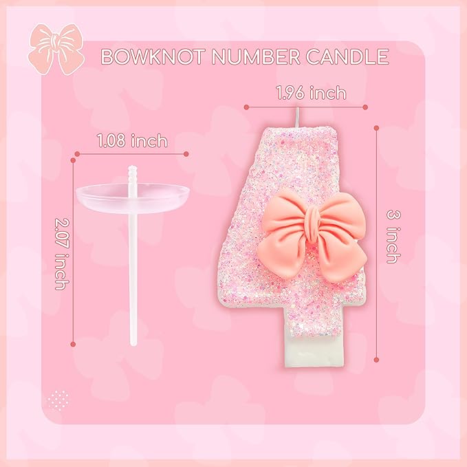 PHD CAKE Number 4 Pink Bowknot Birthday Candles, Cute Themed Number Candles, Party Celebration