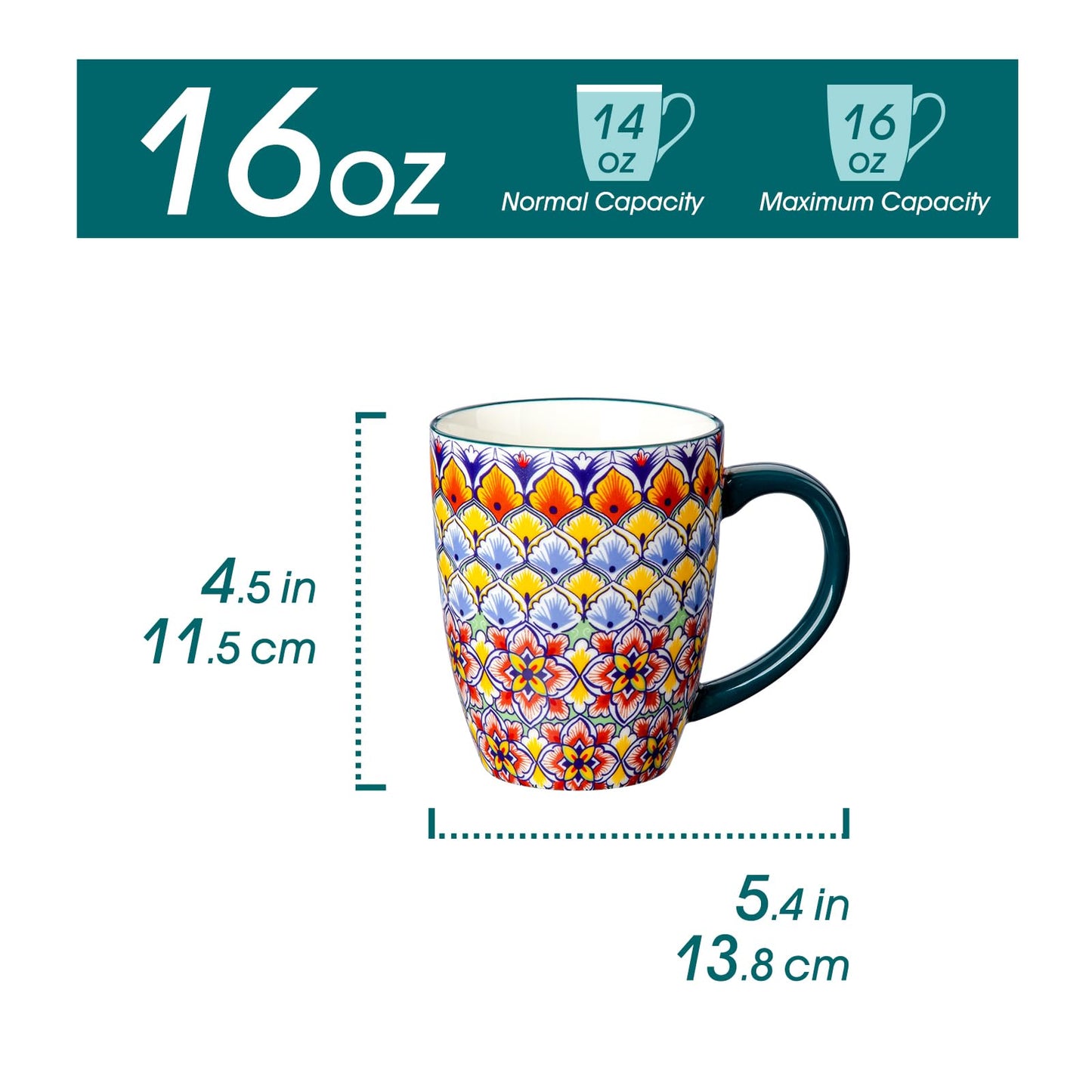 vancasso SIMI 16 oz Large Coffee Mugs Set of 6, Ceramic Cups with Handle