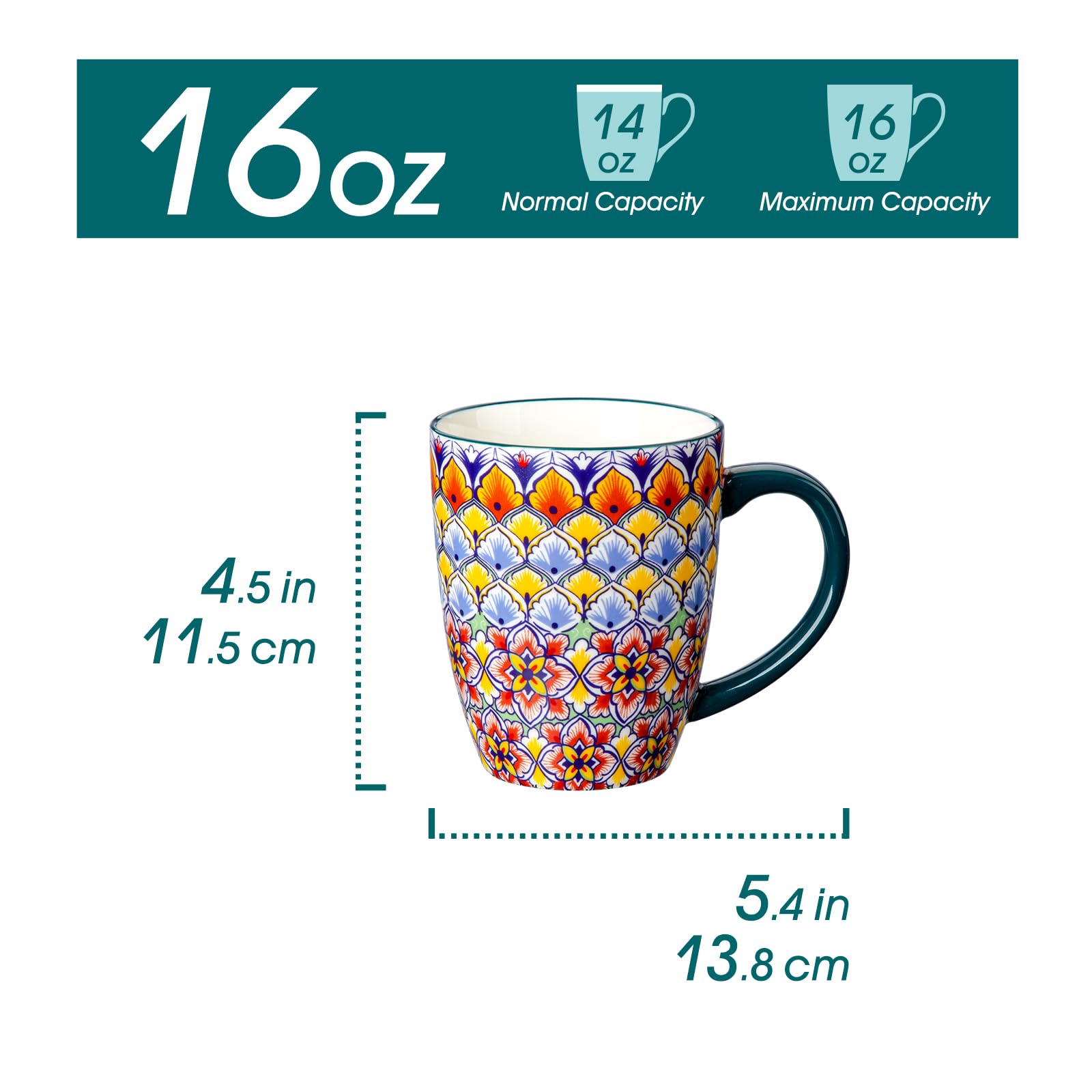 vancasso SIMI 16 oz Large Coffee Mugs Set of 6, Ceramic Cups with Handle