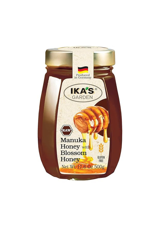 Ika's Garden Raw Manuka Honey with Blossom Honey - 100% Pure, Unfiltered, Gluten-Free – Product of Germany, 17.6 oz (500g) Jar