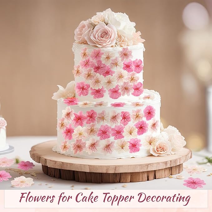 96 Pcs Natural Dried Pressed Edible Flowers for Cake Topper Decorating Cupcake Toppers Cocktails Resin Jewelry Making DIY Art Crafts(Pink,Flower Style)