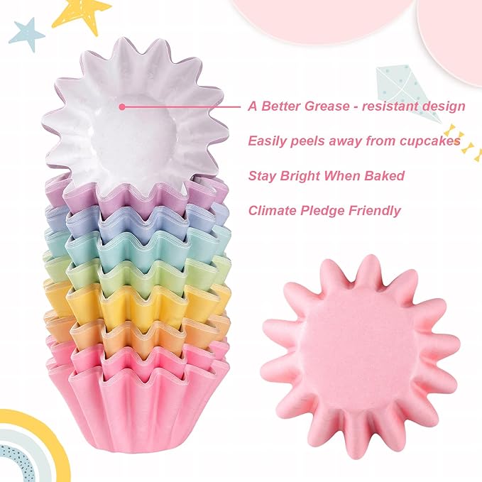 Quera 240 Pcs Grease-Resistant Mini Cupcake Liners Rainbow iridescence Heavy Duty Paper Muffin Baking Cups for Wedding Birthday Party Baby Shower(1.18 x 1.18 in)