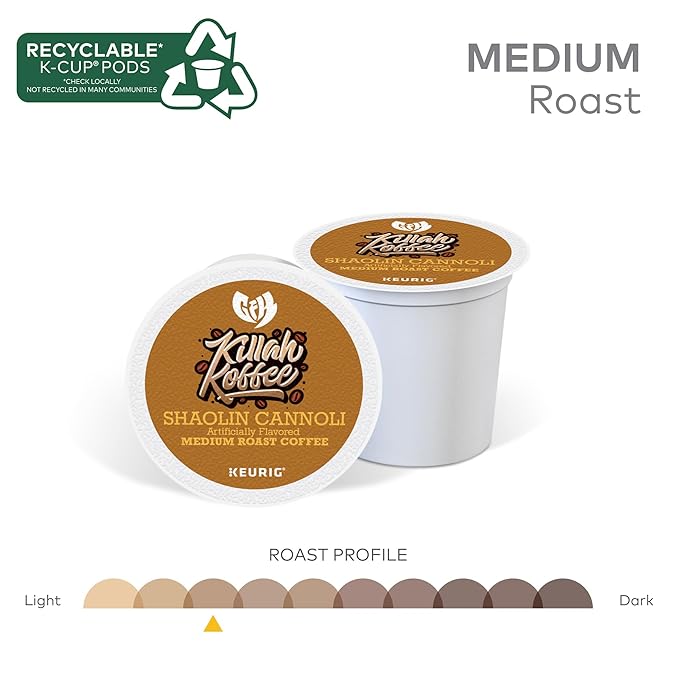 Killah Koffee Shaolin Cannoli, Keurig Single-Serve K-Cup Pods, Flavored Coffee, 10 Count