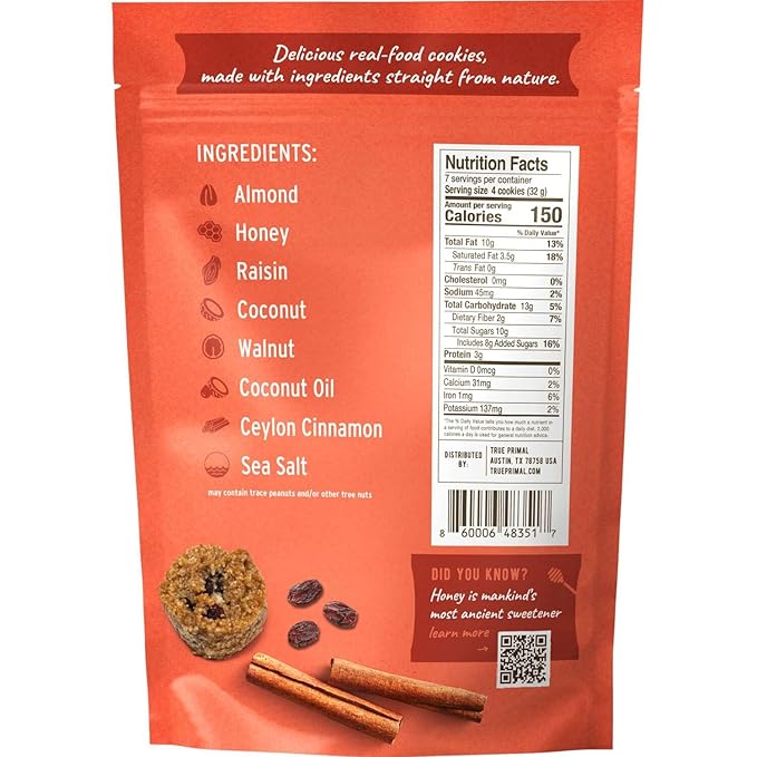 Ona Cinnamon Raisin Cookies, Made with Honey, Ready to eat, Gluten free, Grain free, Dairy free, Paleo