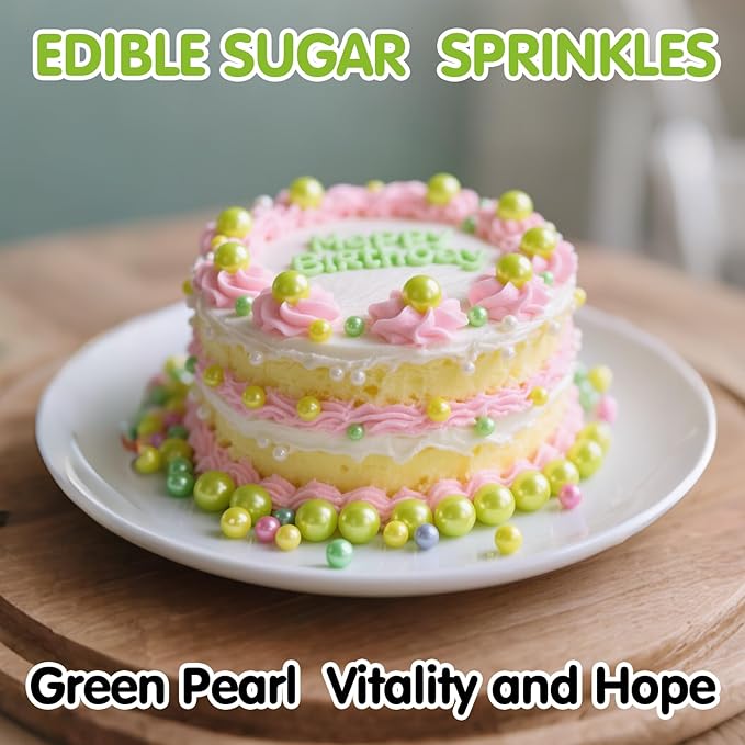 Edible Green Pearl Sprinkles,130g/4.58oz,Halloween Pearls Mix Size Sugar Sprinkle for Cake Decorating,Baking Edible Candy,Cake Decorations,Cupcake Toppers,Cookie Donuts Ice Cream Toppings,Birthday Party Christmas Supplies