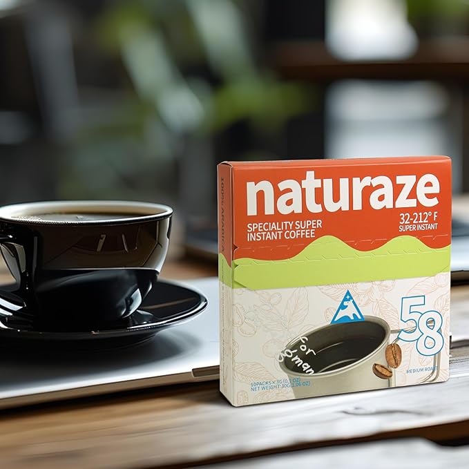 naturaze Instant Expresso - Freeze Dried Coffee - Arabica Coffee - Medium Roast - 10 Packets Instant Espresso Packets,Almonds Maltose Raisins Flavor