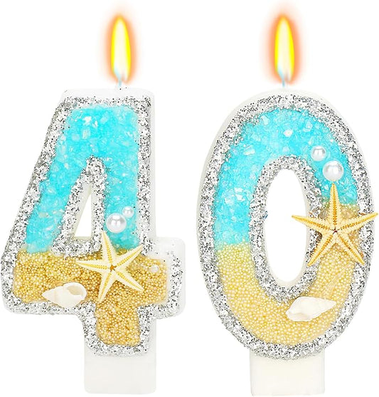 Birthday Candle for Cake, Beach Starfish Sequins Candles, 2.76 inch Cake Topper Decoration for Birthday Party (Number 40)