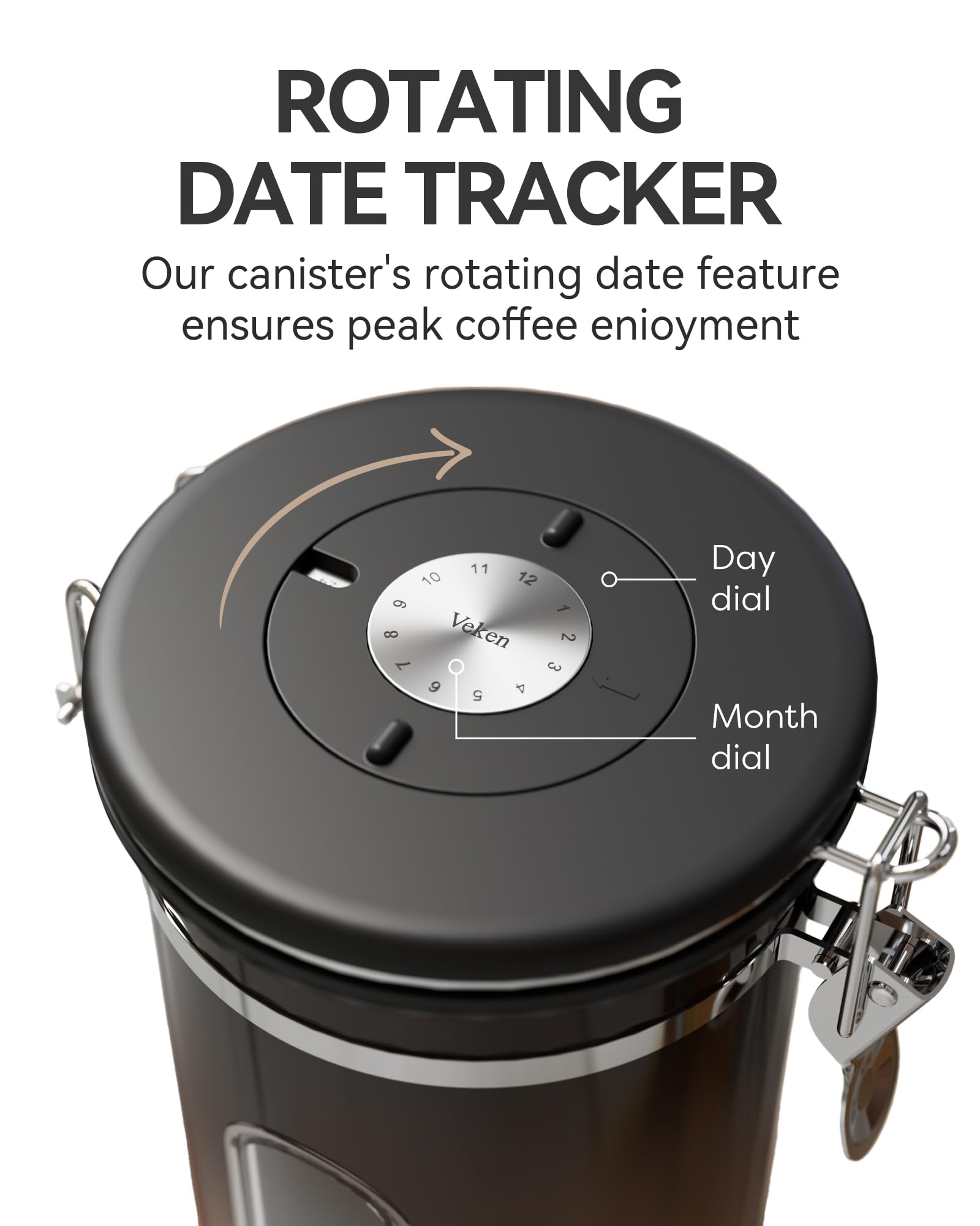 Veken Coffee Canister with Window, Airtight Stainless Steel Container, 22OZ