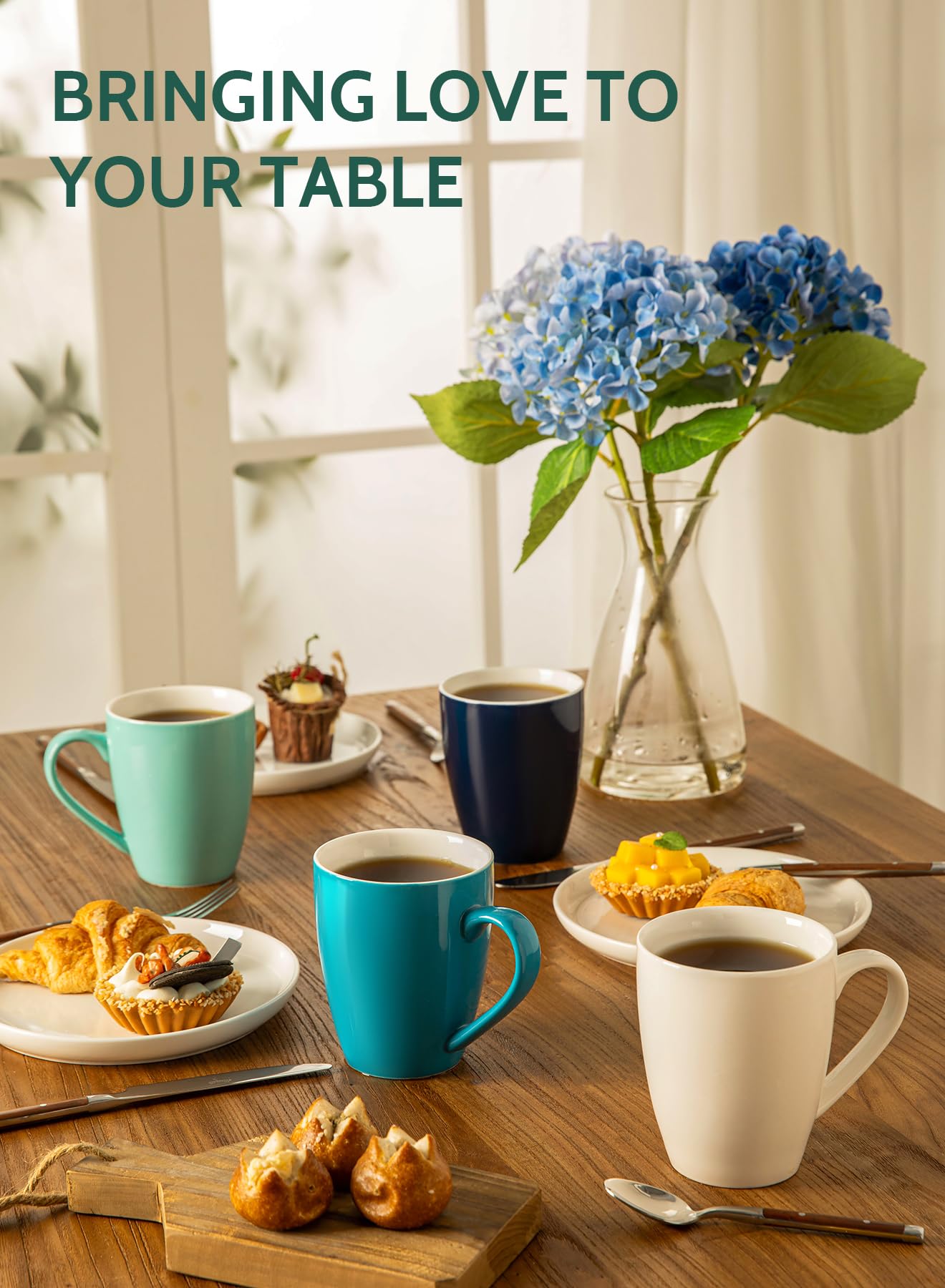 Sweese Porcelain Coffee Mugs - 16 Ounce - Set of 6, Cups for Latte, Hot Tea, Cappuccino, Mocha