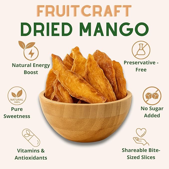 Fruitcraft Dried Mango No Sugar Added 5.5lbs | Pure, Fresh Mango Chunks Flavor in Bulk | All-Natural Dried Mangoes for Snacking, Baking, and More | Premium Dry Fruit Mango Slices