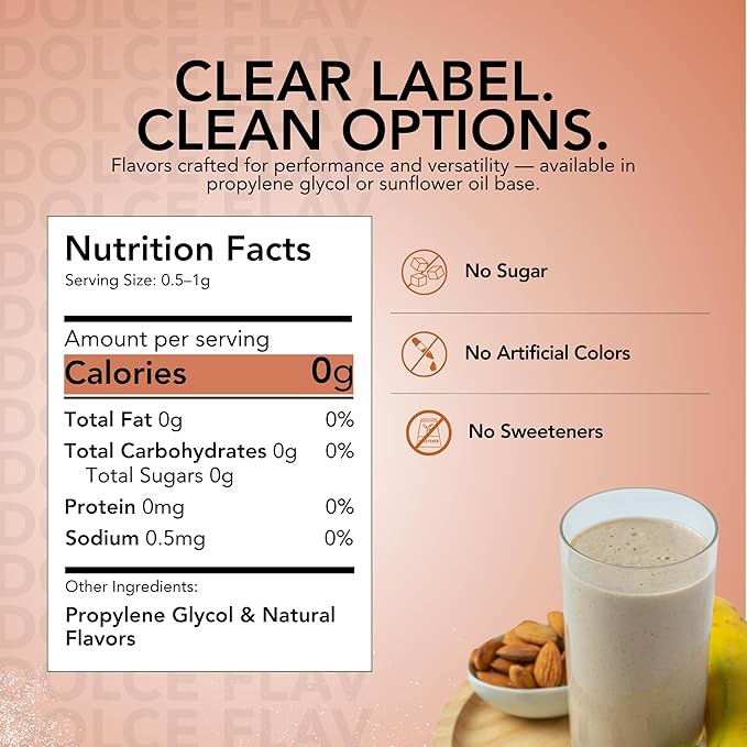 Dolce Flav Natural Almond Extract ??2 Ounce Water-Soluble Kosher, Sugar-Free, Concentrated Pure Almond Flavoring for Baking, Pastries & Beverages, Includes Measured Dropper