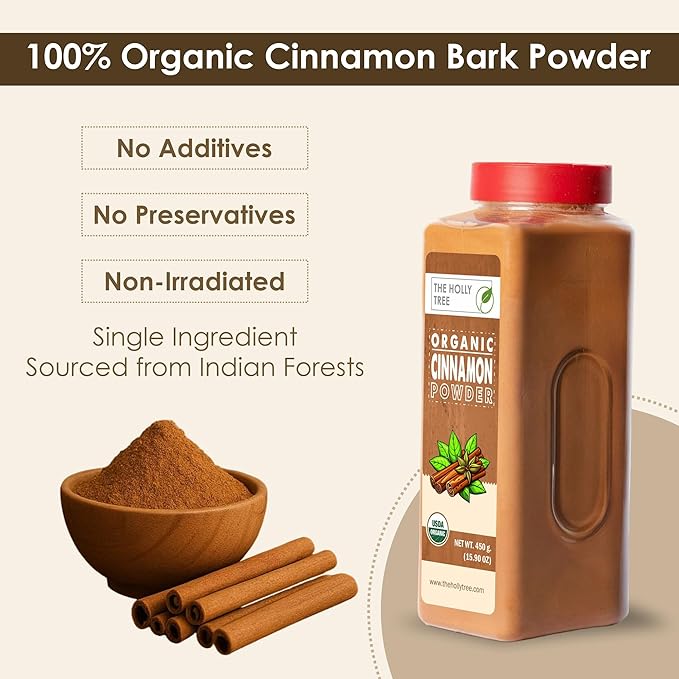 Organic Cinnamon Powder 15.90 oz - Organic Ground Cinnamon Bulk Spice - USDA Certified, Gluten Free, Kosher - For Baking & Cooking - The Holly Tree