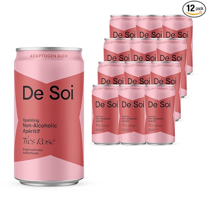 De Soi Très Rosé Mocktails NA Drinks 8 fl oz (12-pack) - Adaptogen Drink, Sparkling Drink with Calming Botanicals, Mocktail Drinks, Gluten Free, No Artificial Flavors
