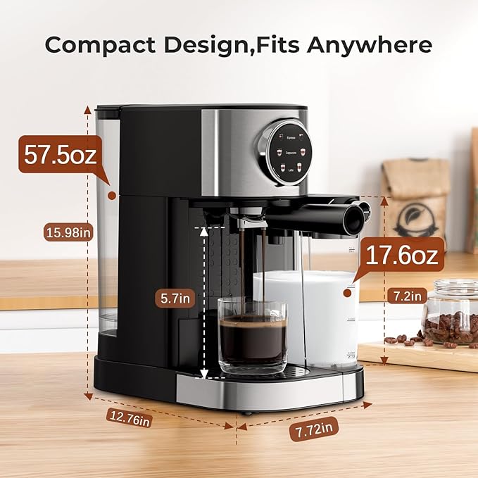 20 Bar Compact Espresso Machine with Steam Milk Frother竊똏rofessional Espresso Maker for Home and Officeç«?350W Touchscreen Cappuccino ç«?Latte Machineç«?7oz Detachable Water Tank竊똁lack