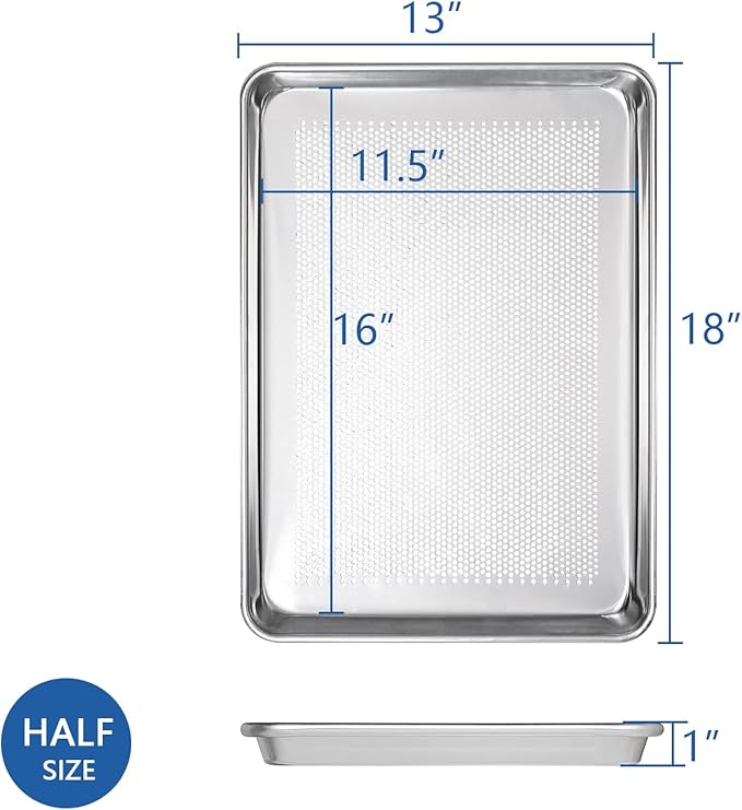 HARDURA Aluminum Perforated Baking Sheet Pan 18”L X 13”W X 1”H Cookie Sheet, 6Packs, For Oven in Bakery & Restaurant, Kitchen