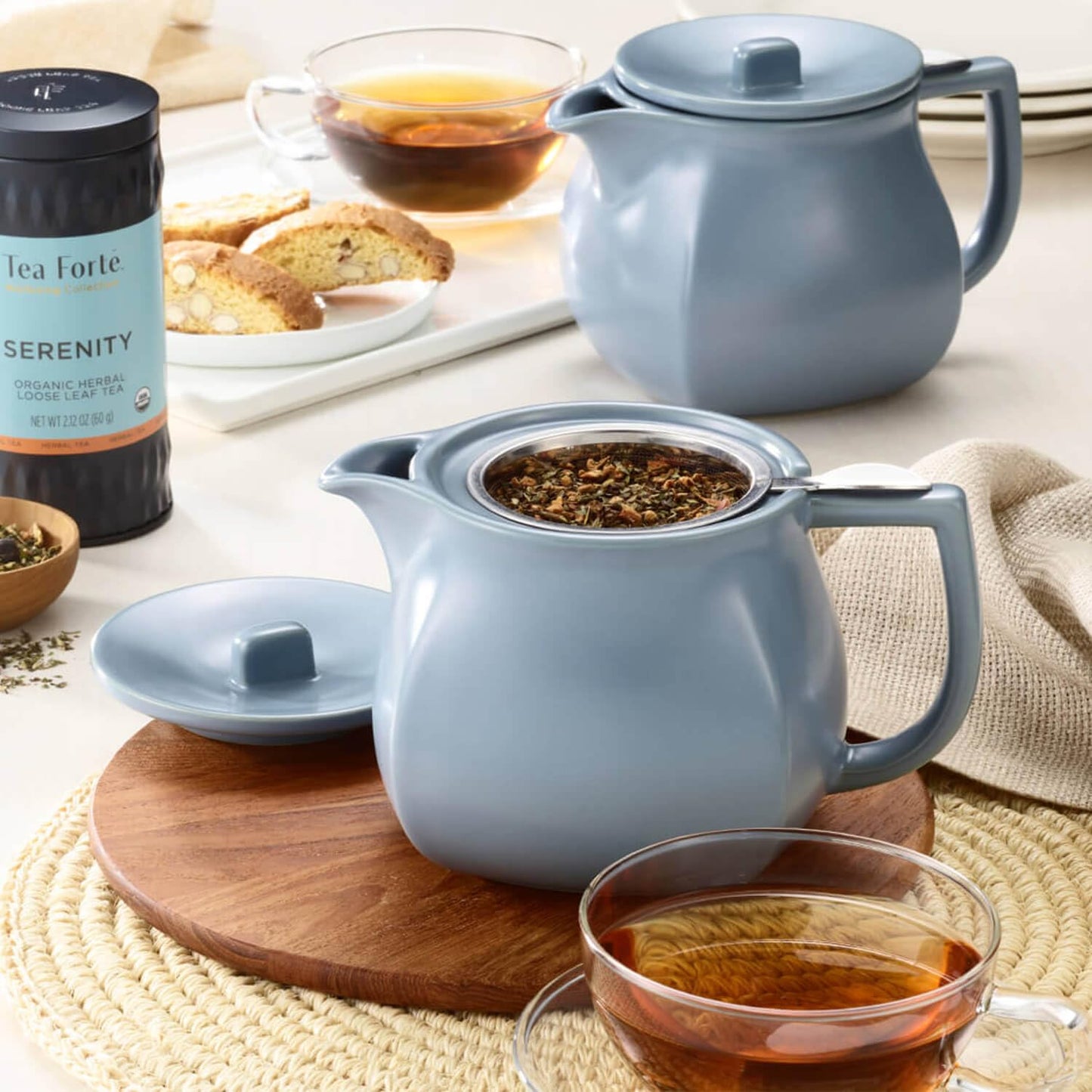 Tea Forte Ceramic Teapot with Infuser, Stone Blue, 24 oz