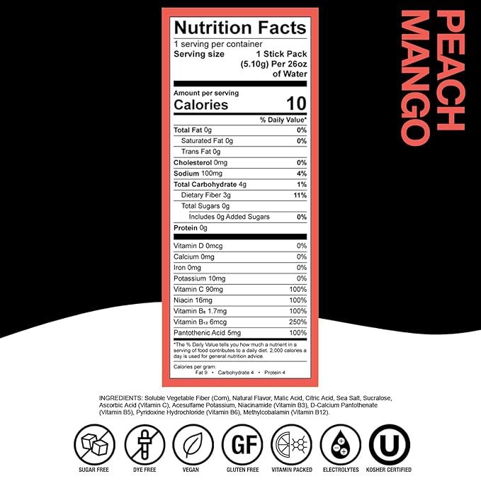 Devotion Nutrition HydroFLEX Water Flavoring Packets ??Sugar-Free Hydration with Vitamins & Electrolytes ??Dye-Free, Gluten-Free (Peach Mango) 12-Pack Drink Mix