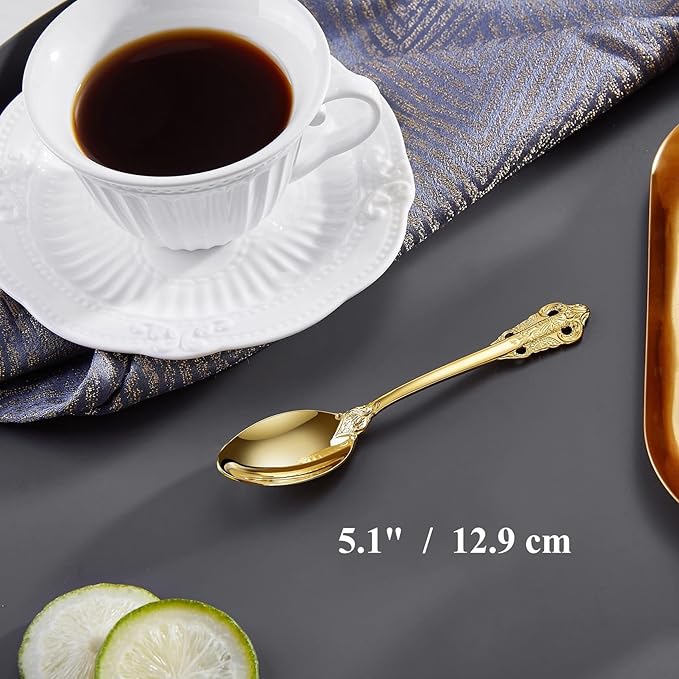 KEAWELL Luxurious 5.1-Inch Espresso Spoons Set - 6 Pieces - Mini Coffee Spoon, 18/10 Stainless Steel - Gorgeous Design with Exceptional Mirror Polished Finish (Gold)
