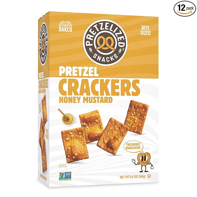 PRETZELIZED Snacks PRETZELIZED Pretzel Crackers, Honey Mustard Flavored, 6.5oz Box (Pack of 12)