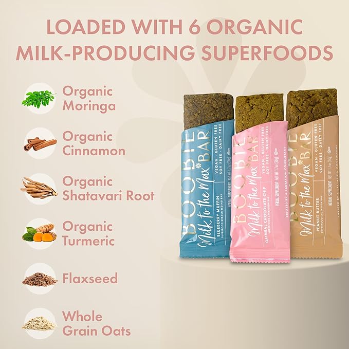 Boobie Bar Superfood Lactation Bar Variety Pack, Lactation Snacks for Breastfeeding Moms to Increase Milk Supply, Fenugreek-Free, Gluten-Free, Dairy-Free, Vegan (18 Bars, 3 Flavors)