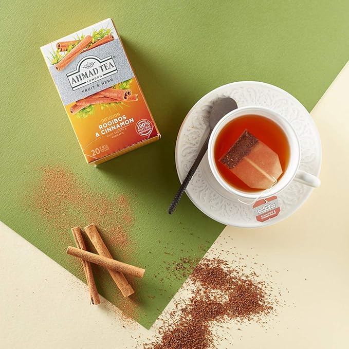 Ahmad Tea Herbal Tea, Rooibos & Cinnamon Teabags, 20 ct (Pack of 1) - Decaffeinated & Sugar-Free