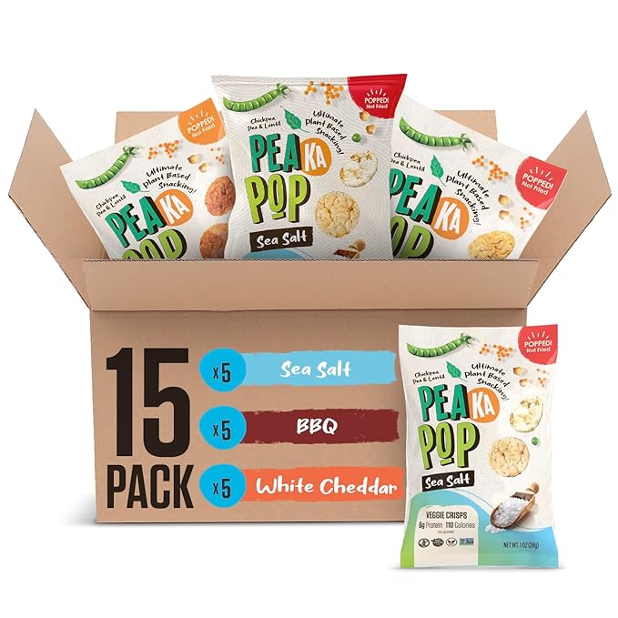 PeaKaPop Veggie Chips ??Plant-Based, Healthy Veggie Crisps with Pea, Lentil & Chickpea Protein ??Vegan, Gluten-Free, Popped Chips ??Snack Size for Kids & Adults ??1 oz Bags (15-Pack) ??Variety Pack