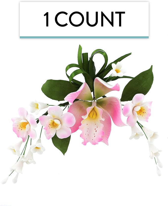 Global Sugar Art Cymbidium Orchid Spray Sugar Cake Flower, Pink, 1 Count by Chef Alan Tetreault