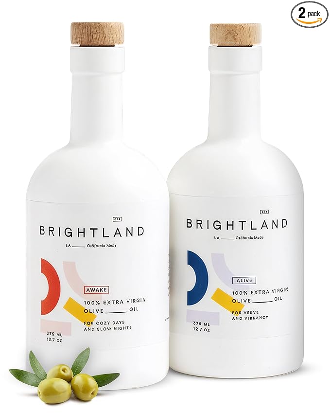 Brightland California Olive Oil Extra Virgin, The Duo ??First Cold-Pressed Olive Oil Made with Early-Harvest Olives ??Polyphenol Rich & Artfully Crafted - 12.7fl oz Bottles (Pack of 2)