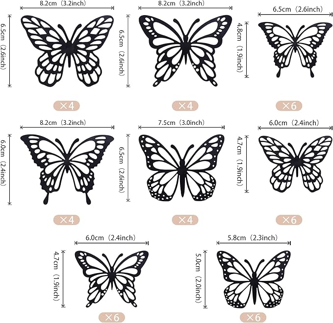 40 PCS Laser 3D Butterfly Cupcake Toppers Hollow Arts Cake Decorations for Baby Shower Wedding Fairy Birthday Party Supplies Wall Sticker Decoration Mixed Styles Black