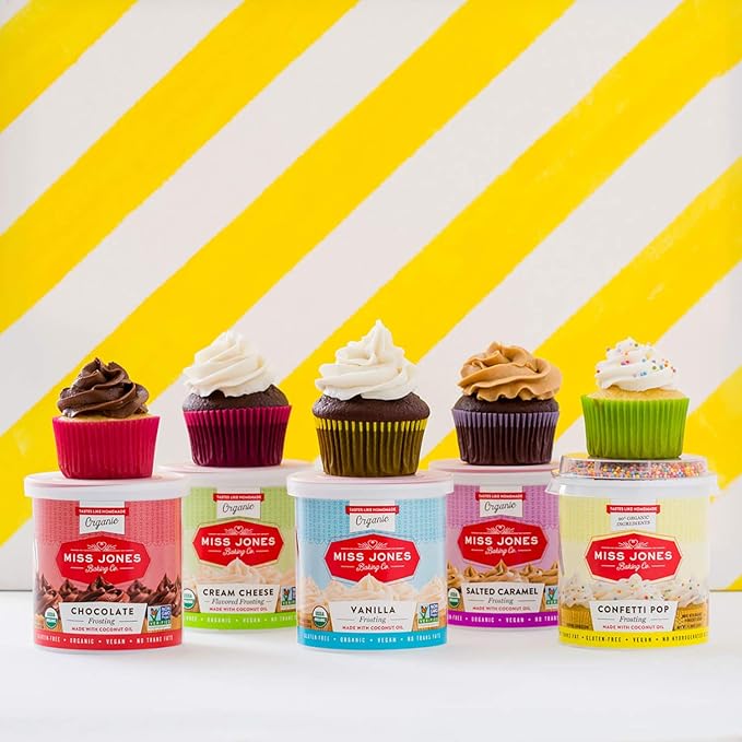 Miss Jones Baking 90% Organic Birthday Buttercream Frosting, Perfect for Icing and Decorating, Vegan-Friendly: Confetti Pop (Pack of 6)