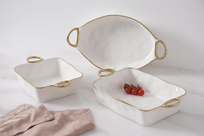 Pampa Bay Rectangular Baking Dish, Golden Handles, Kitchen, Gift