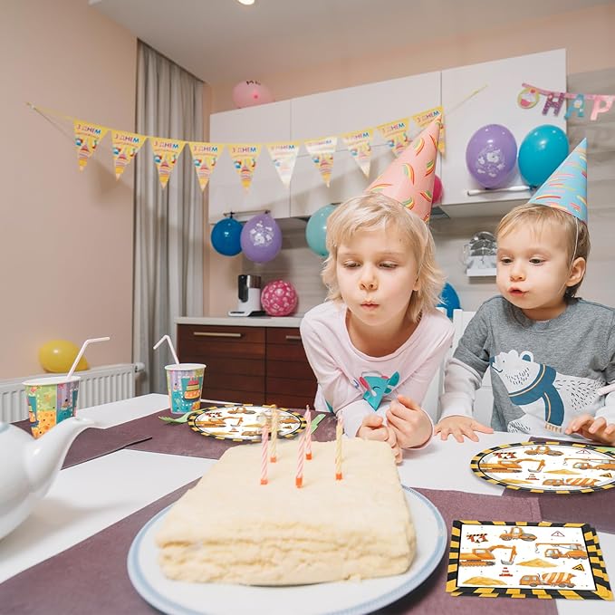 40Pcs Construction Plates and Napkins Set Construction Birthday Decorations Disposable Tableware Paper Plates and Napkins, for Toddler Kids Boys Dump Digger Tractor Excavator Birthday Decor, Serves 20