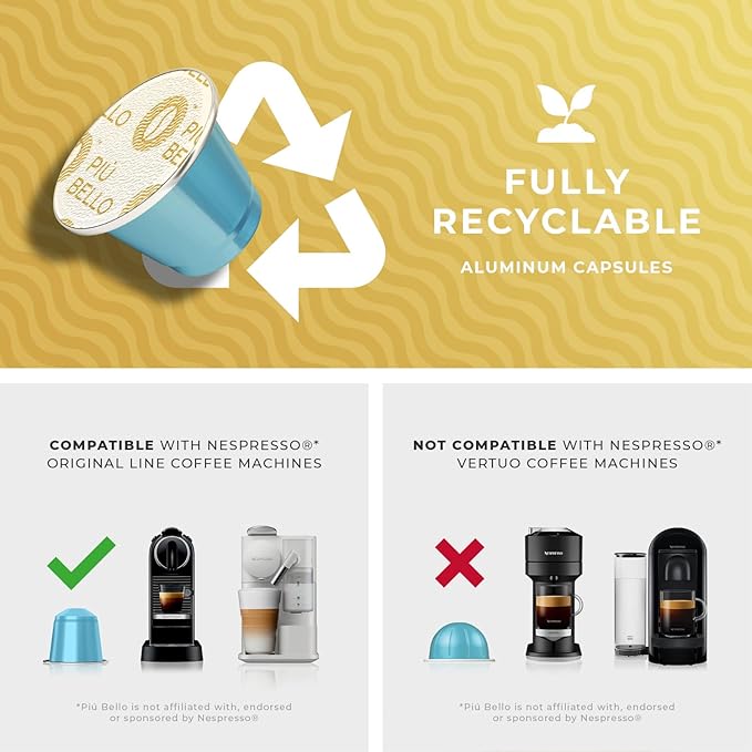 Piu Bello Lazio Espresso Coffee Pods – for Nespresso Original Machines – Compatible Capsules Pack – Rich & Balanced Taste – Strong Italian Espresso Flavor – Kosher Certified (60 Count, Single Flavor)