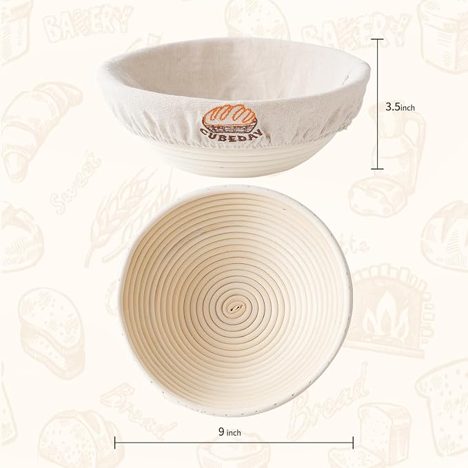 Banneton Bread Proofing Basket,Sourdough Banneton Basket, Nature Rattan Proofing Basket ??9 Inch Round x2 with Liner, Artisan-Grade Sourdough Baking Essentials for Perfect Rise & Rustic Crust