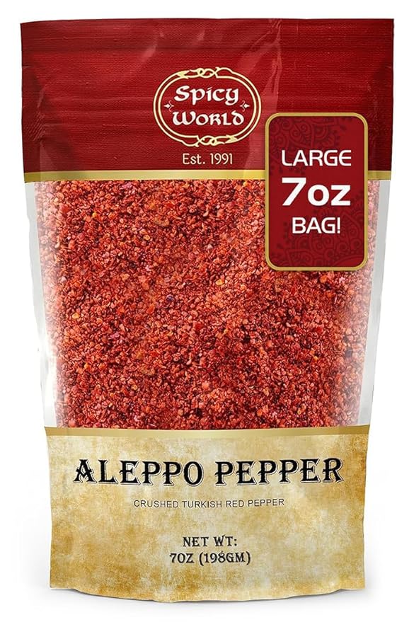 Spicy World Aleppo Pepper Flakes 7 oz | Authentic Turkish Chili Spice for Exquisite Heat & Flavor | Premium Crushed Chili Pepper from Halaby Region | Popular in Turkish & Middle Eastern cooking