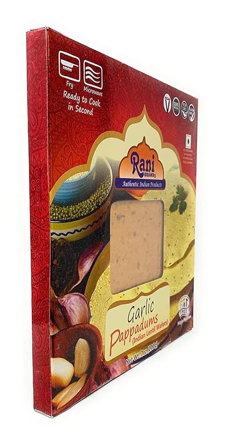 Rani Pappadums (Indian Lentil Wafer Snack) Garlic Papad 7oz (200g) Approximately 15pc, 7 inches, Pack of 12 ~ All Natural | Gluten Friendly | NON-GMO | Vegan | Indian Origin