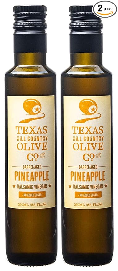 Pineapple Balsamic Vinegar - Gourmet Barrel Aged Infused Balsamic Vinegar - Great for Dressing Dipping Glazing - No Artificial Flavors or Added Sugar - Made in Texas (8.5 oz, 2 Pack)